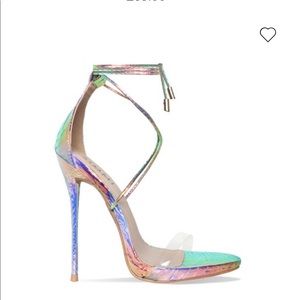 SHANIA RAINBOW SNAKE CLEAR LACE UP STILETTO HEELS